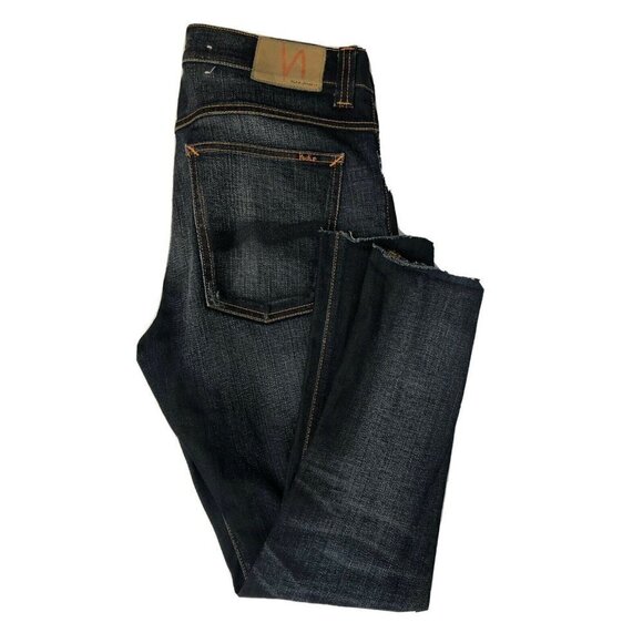 Nudie Jeans Grim Tim Mens 31x26 Blue Denim Jeans Distressed/modified Button Fly